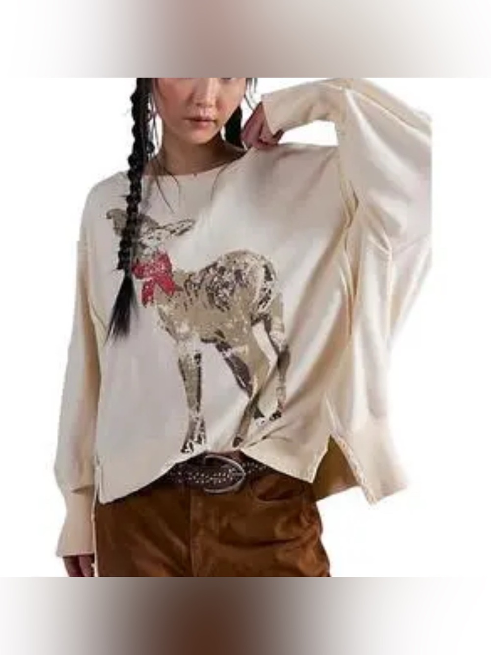 Free People NWT Camden Pullover Dear Graphic Sweatshirt Oversized size S